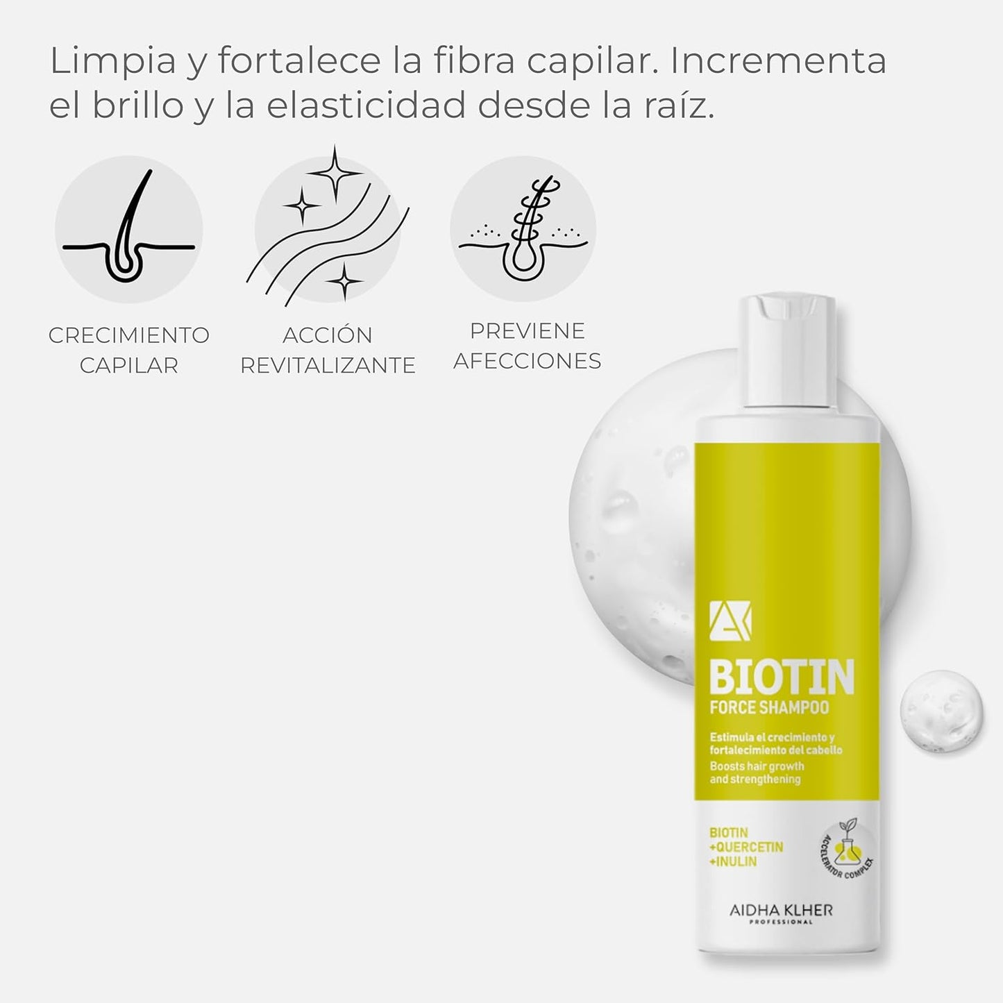 Champú estimulador del crecimiento y fortalecedor con biotina - Aidha Klher 